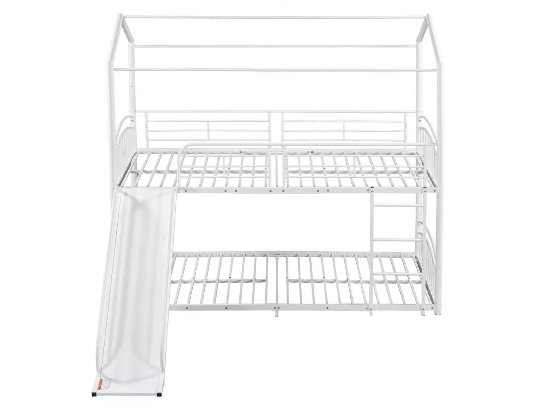 Lit mezzanine - 2 x 90 x 200cm - Avec escalier et toboggan - Blanc - Sweiko