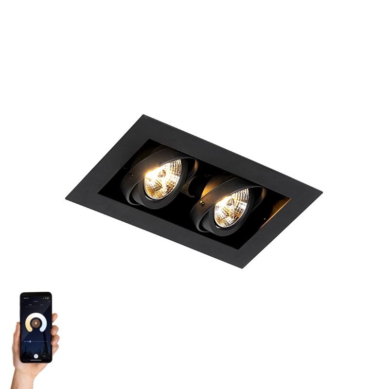Smart inbouwspot zwart 2-lichts verstelbaar incl. 2 Wifi GU10 70mm - Oneon 70