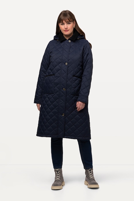 Steppmantel, Cordkragen, Kapuze, 2-Wege-Zipper