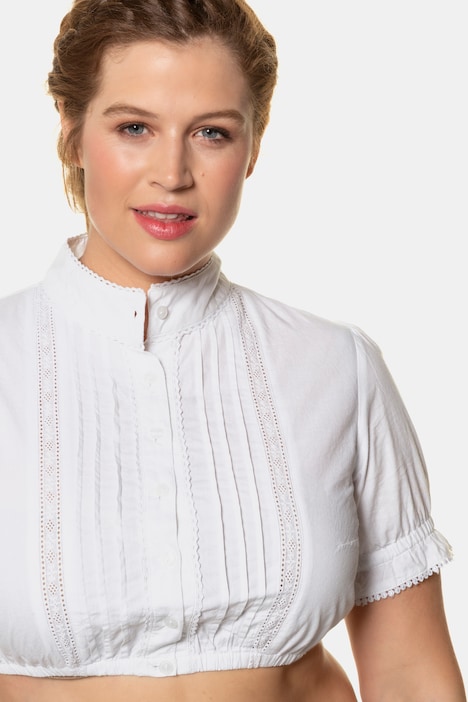 Dirndlbluse, Biesen, Spitze, Stehkragen, Halbarm