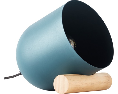 Tafellamp, 1-lichts, HxLxB 20,5x19x16 cm, Koji turquoise/licht hout met inline snoerschakelaar