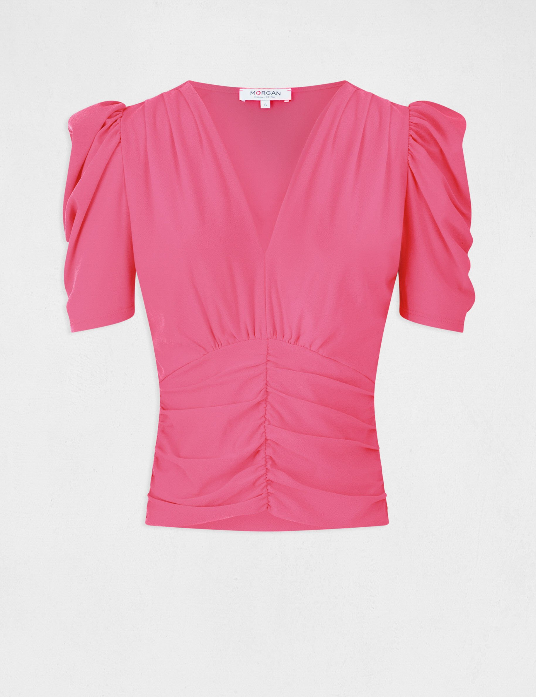 T-shirt manches courtes froncé fuchsia femme - fuchsia