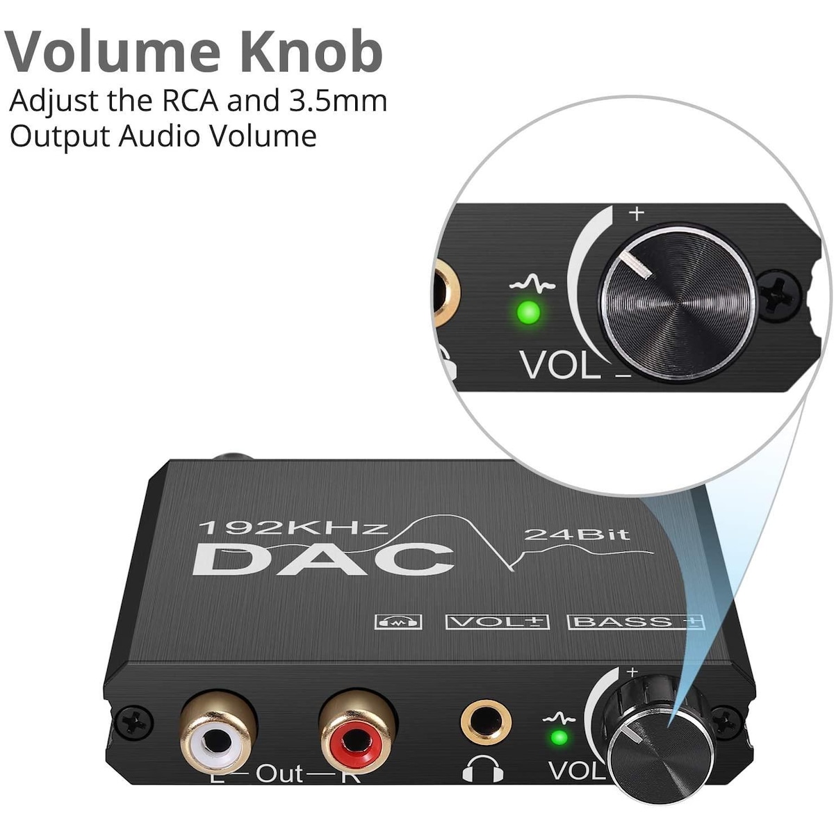 NÖRDIC DAC Digital til analog konverter 192KHz Digital Toslink og koaksial til analog l / r og 3,5 mm stereo med bass og volumkontroll