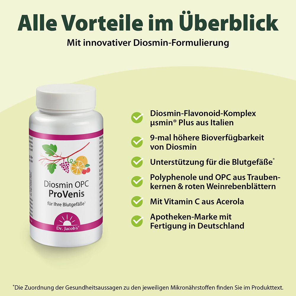 Dr. Jacob's Diosmin OPC ProVenis Polyphenole Weinrebenblätter Acerola-Vitamin C