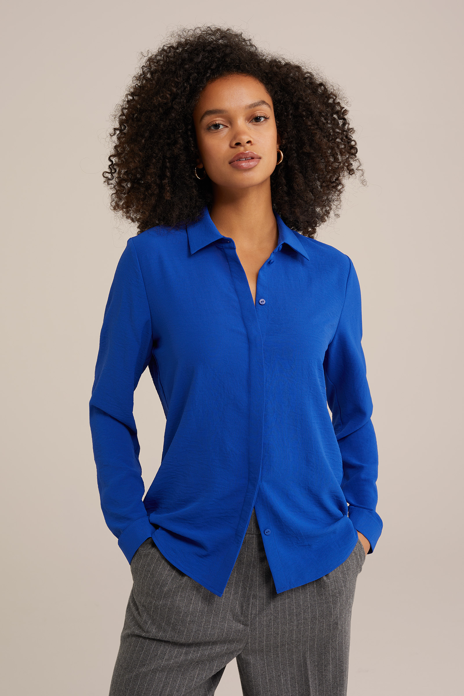 blouse met fijne structuur WE Fashion Kobaltblauw