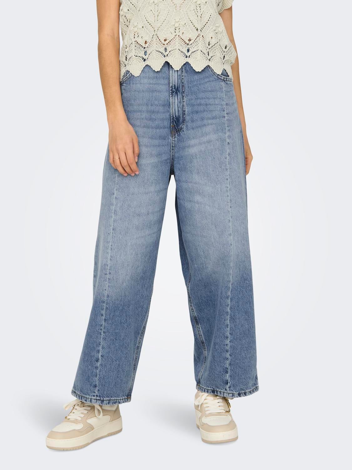 ONLZANE Hohe Taille Lockerer Sitz, verkürzt Jeans Light Blue Denim