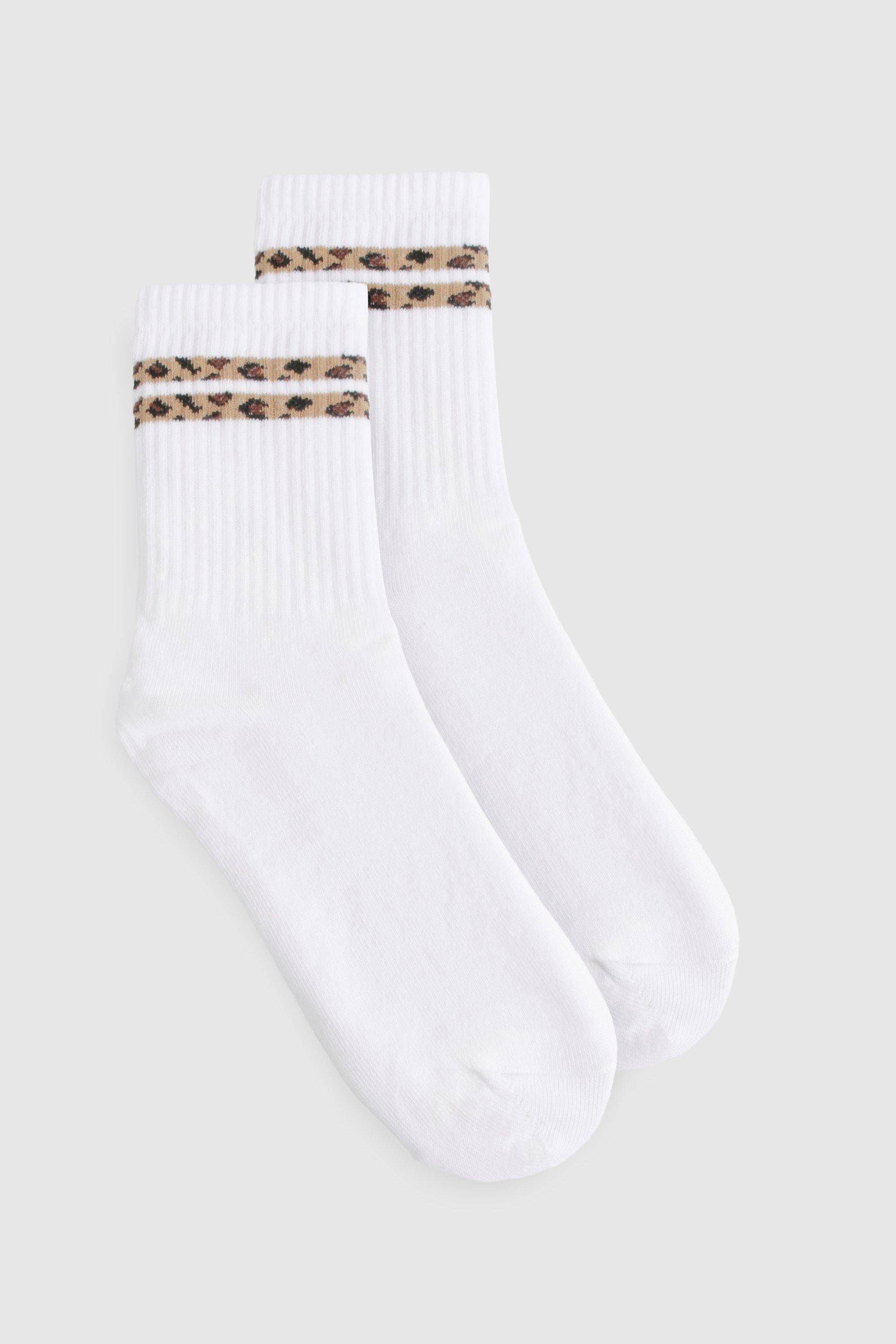 boohoo Chaussette de sport double rayures léopard