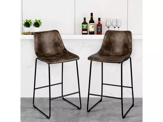 Tabourets de Bar (lot de 2), Repose-pieds, Hauteur assise 75cm, Marron Rustique