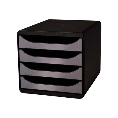 Exacompta BigBox - Module de classement 4 tiroirs - noir/argent