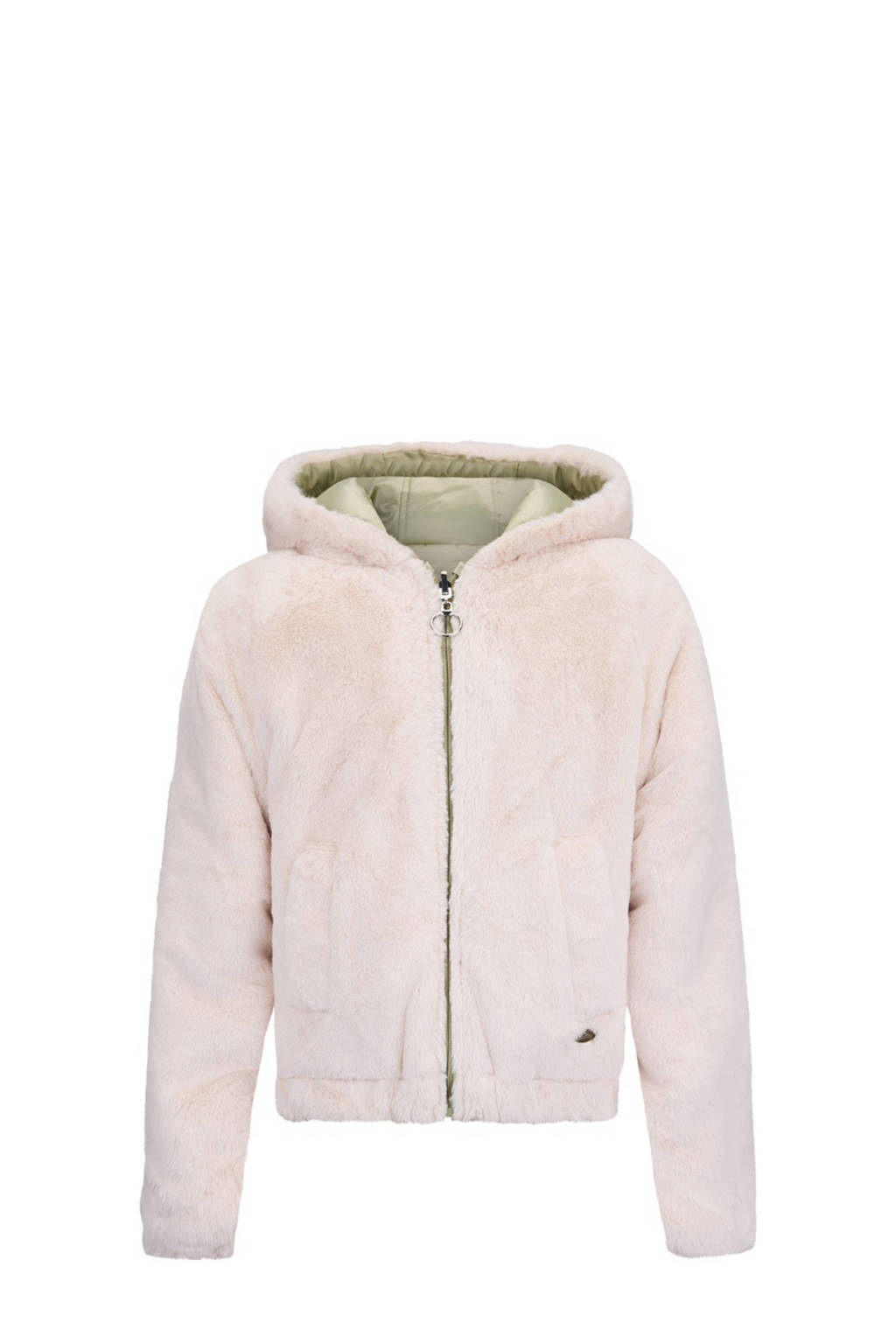 Retour Jeans reversible gewatteerde imitatiebont tussenjas Zoumi beige/zachtgroen