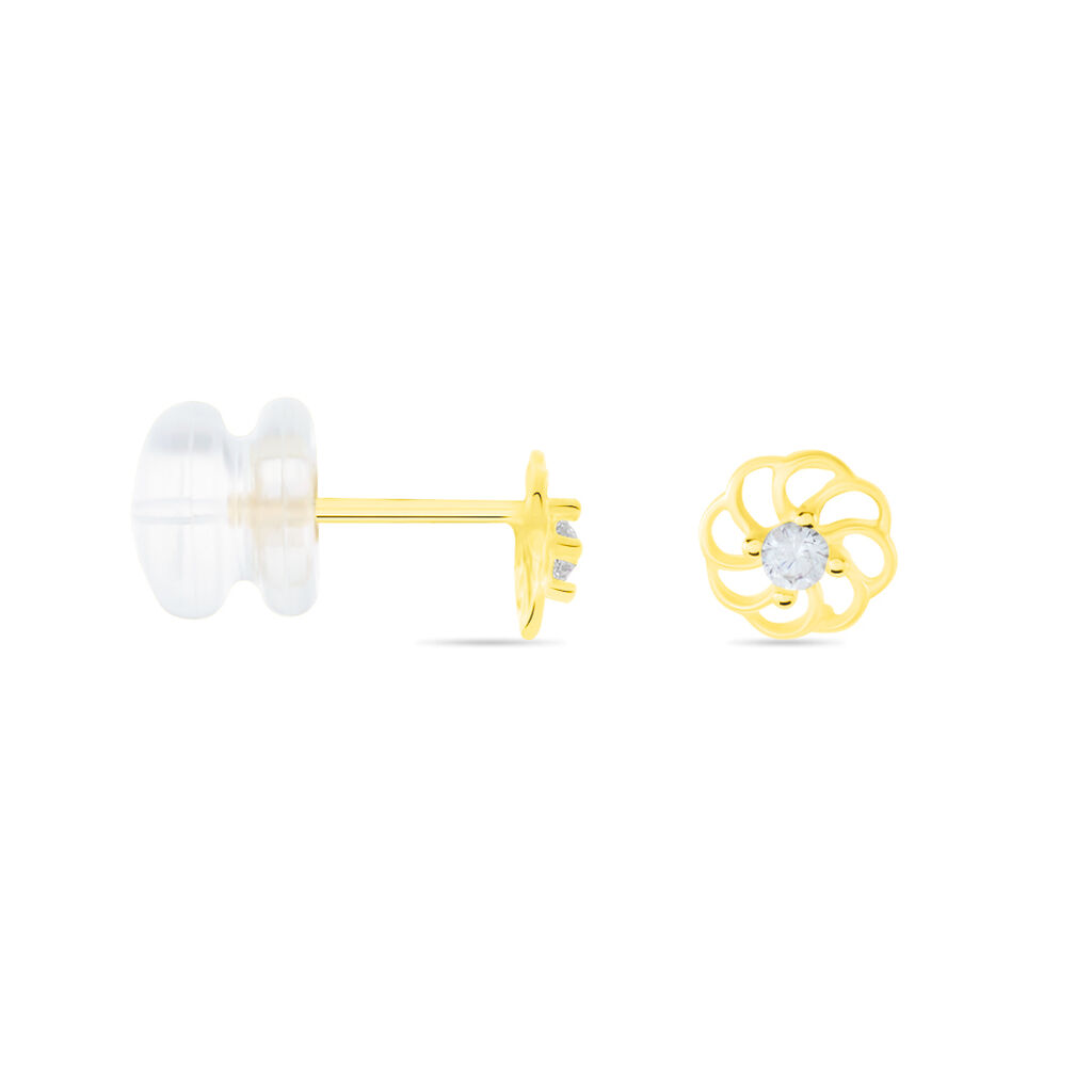 Boucles D'oreilles Puces Eleanor Fleur Or Jaune Oxyde De Zirconium
