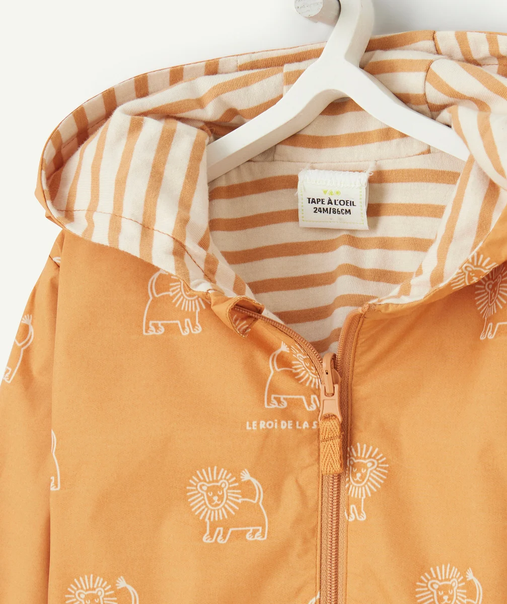 COUPE-VENT BÉBÉ GARÇON RÉVERSIBLE ORANGE IMPRIMÉ LION OU RAYÉ