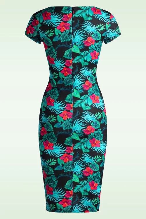 Vintage Chic for Topvintage Tanya Tropical pencil jurk in zwart