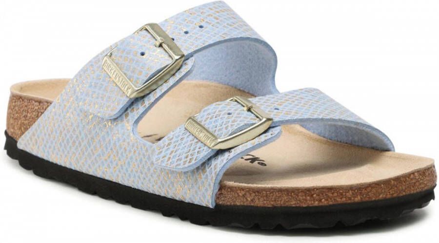 Birkenstock Arizona Dames Slippers Shiny Python Dusty Blue Narrow fit | Blauw | Microvezel