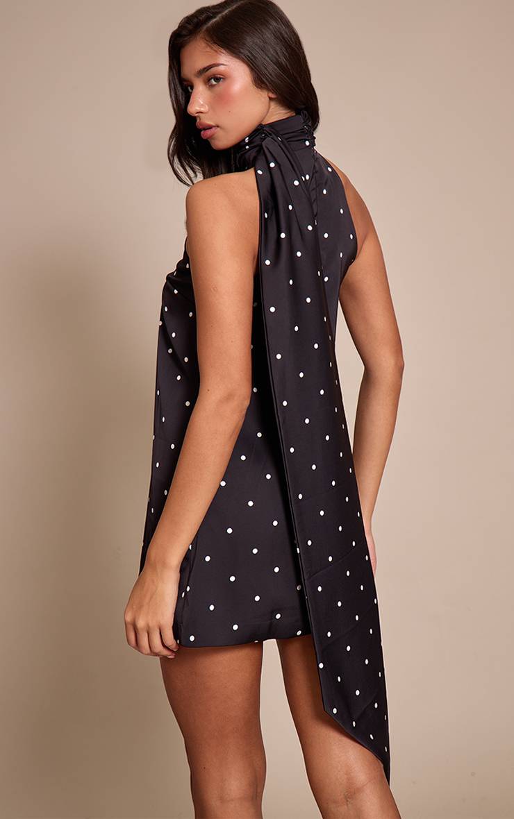 Noir Robe Mini En Satin À Pois Style Foulard