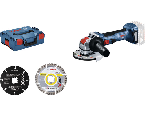 Bosch Professional GWX 18V-7 accu haakse slijper met X-LOCK, inclusief handgreep en L-BOXX, zonder accu en oplader.