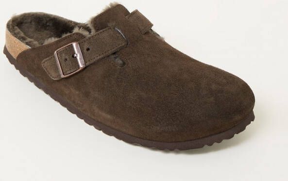 Birkenstock slipper BOSTON Shearling Mocca Suede Leather narrow