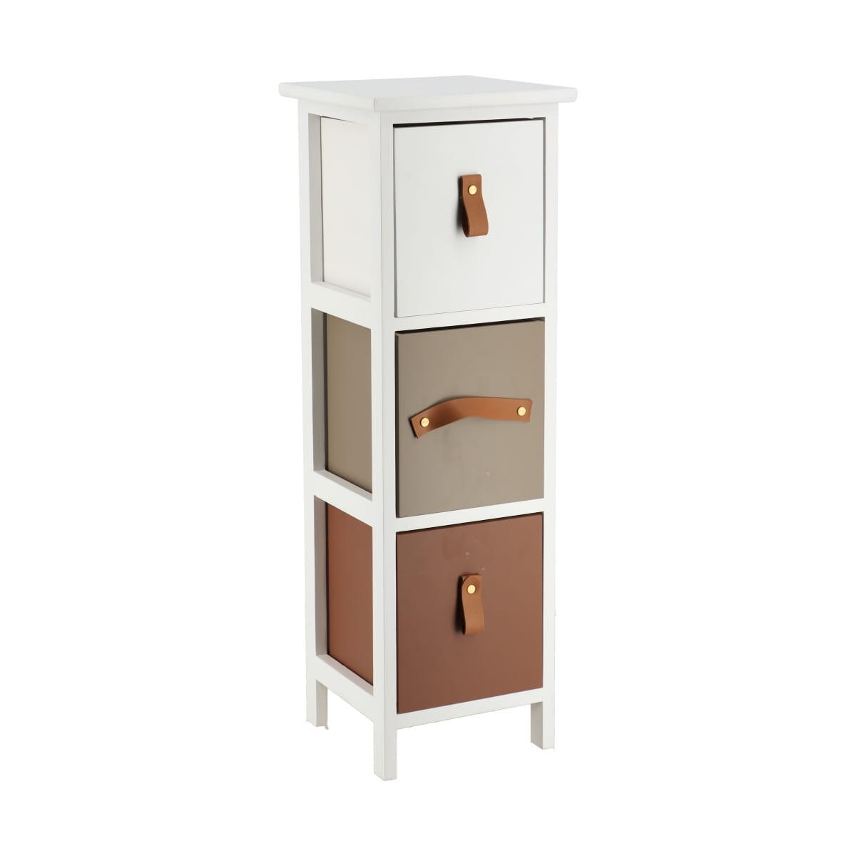 MEUBLE PAULOWNIA PM 3 TIROIRS POIGNEES DECO BLANC MARRON