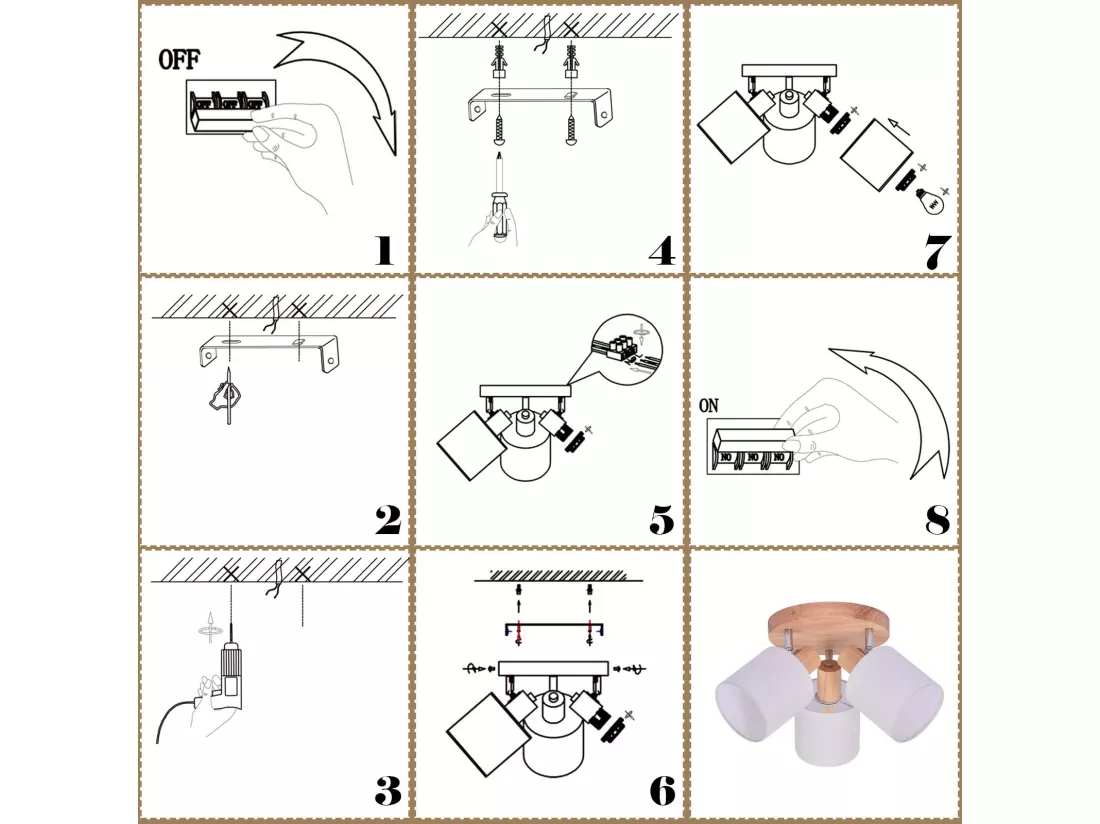 NETTLIFE Spot de plafond 3 Ampoules rond bois Plafonnier LED E14 spot inclinable 350°