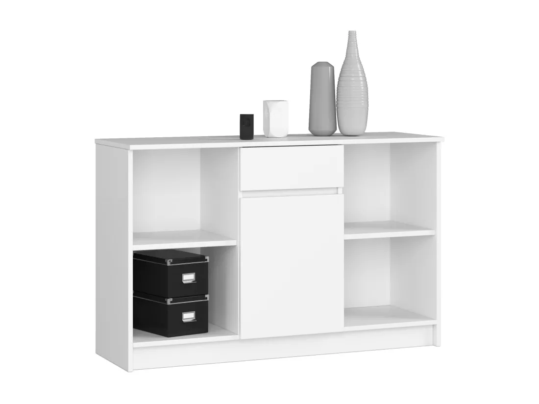 Ensemble d'angle AKORD bureau B17 avec commode Blanc 120 cm 1 porte 1 tiroir façade Blanche 6 étagères 120x126x79 cm