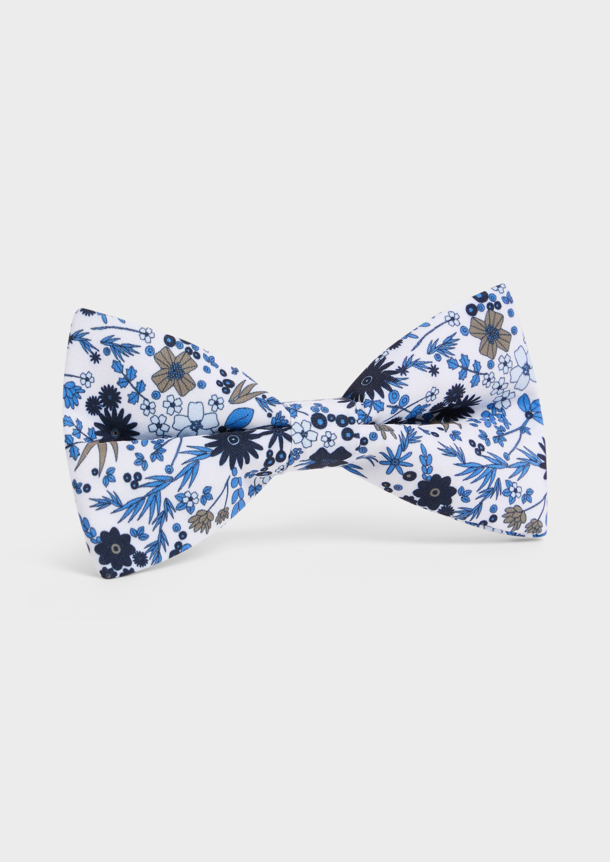 Noeud-papillon blanc à motif fleuri bleu indigo