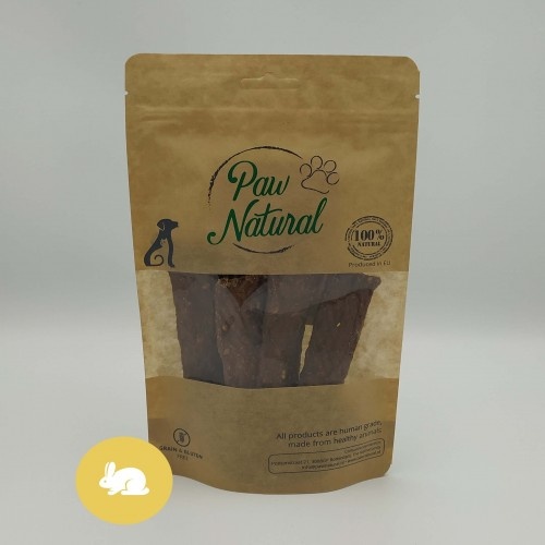 Tiras de petiscos Paw com sabor natural de lebre para cães.