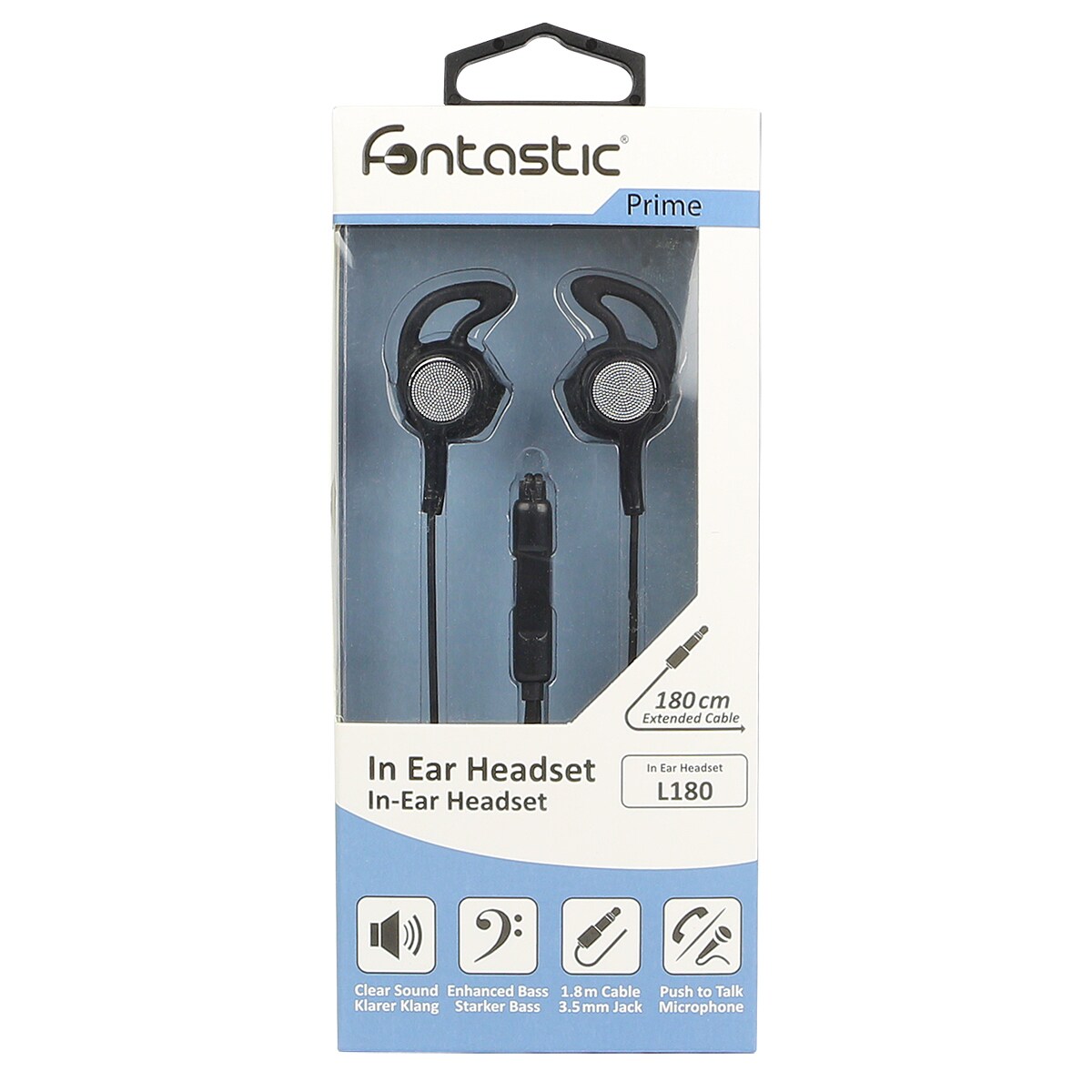 Fontastic In-Ear Headset L180 mit Extra Langem Kabel schwarz