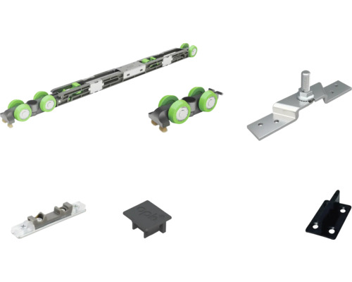 Pertura schuifdeurbeslagset Selir geanodiseerd aluminium (EV1) voor houten deuren, 1860 mm inclusief verzonken handgreep en soft-close mechanisme.