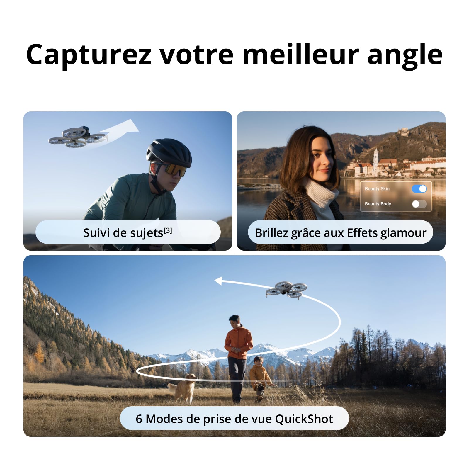 DJI Flip, Drone Caméra 4K UHD pour adultes, < 249 g, Stabilisation de la Nacelle à 3 axes, Transmission vidéo sur 13 km, Décollage palmaire, Retour au