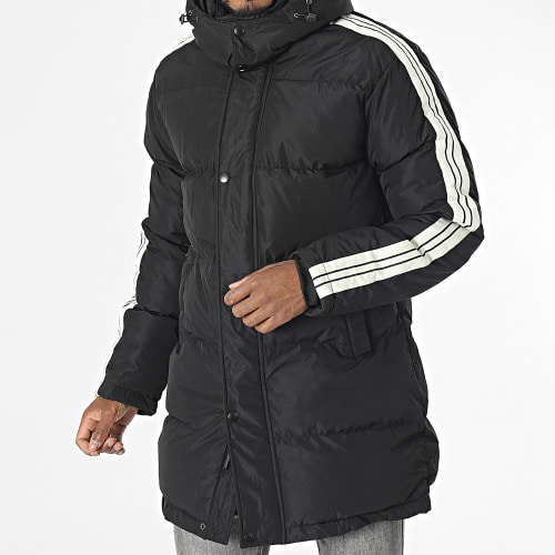 Doudoune Capuche A Bandes Noir
