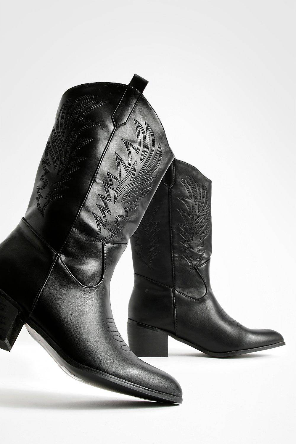 boohoo Wide Fit Tab Detail Ankle Cowboy Western Boots