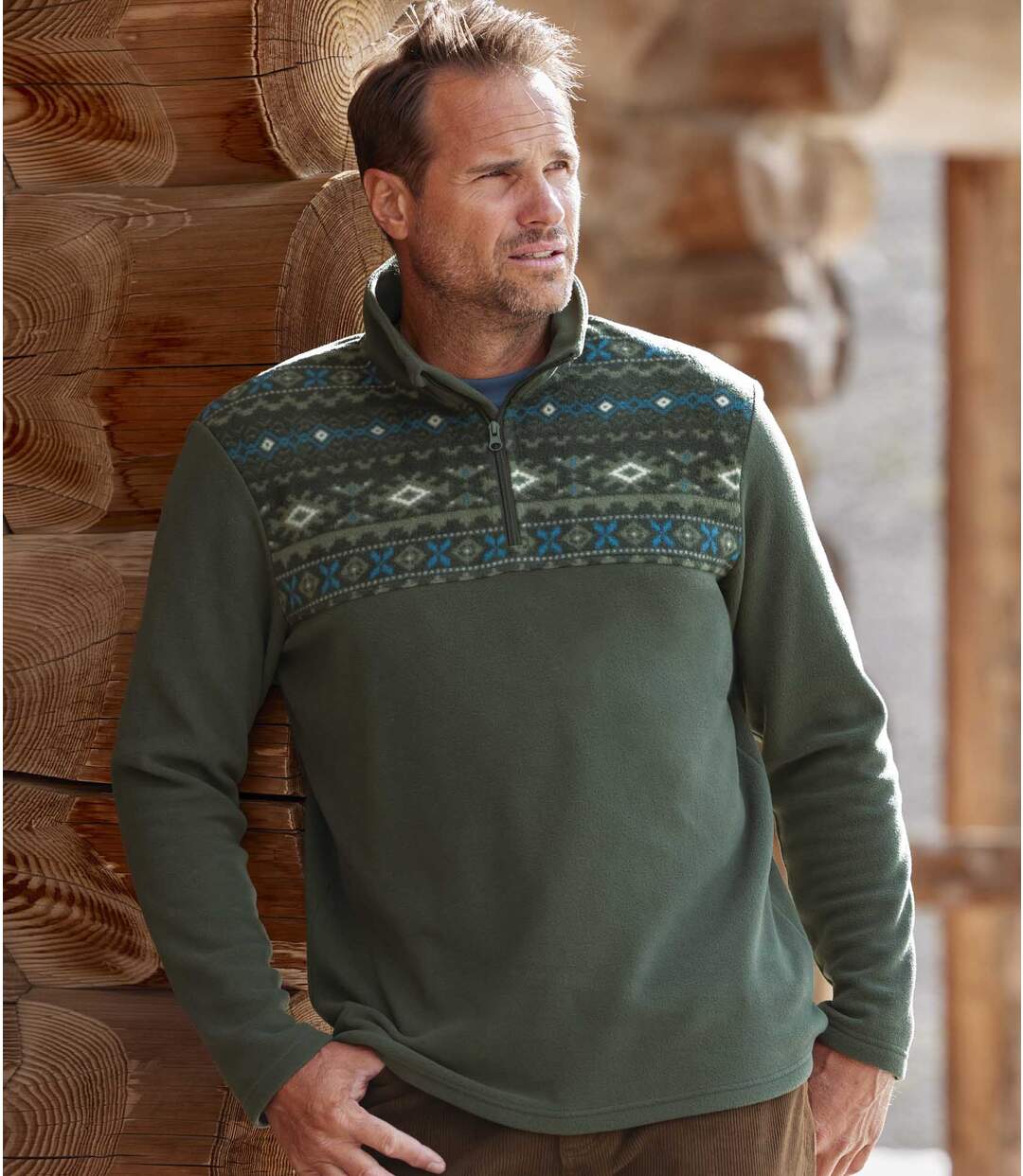 Pull Polaire Col Zippé Motifs Jacquard
