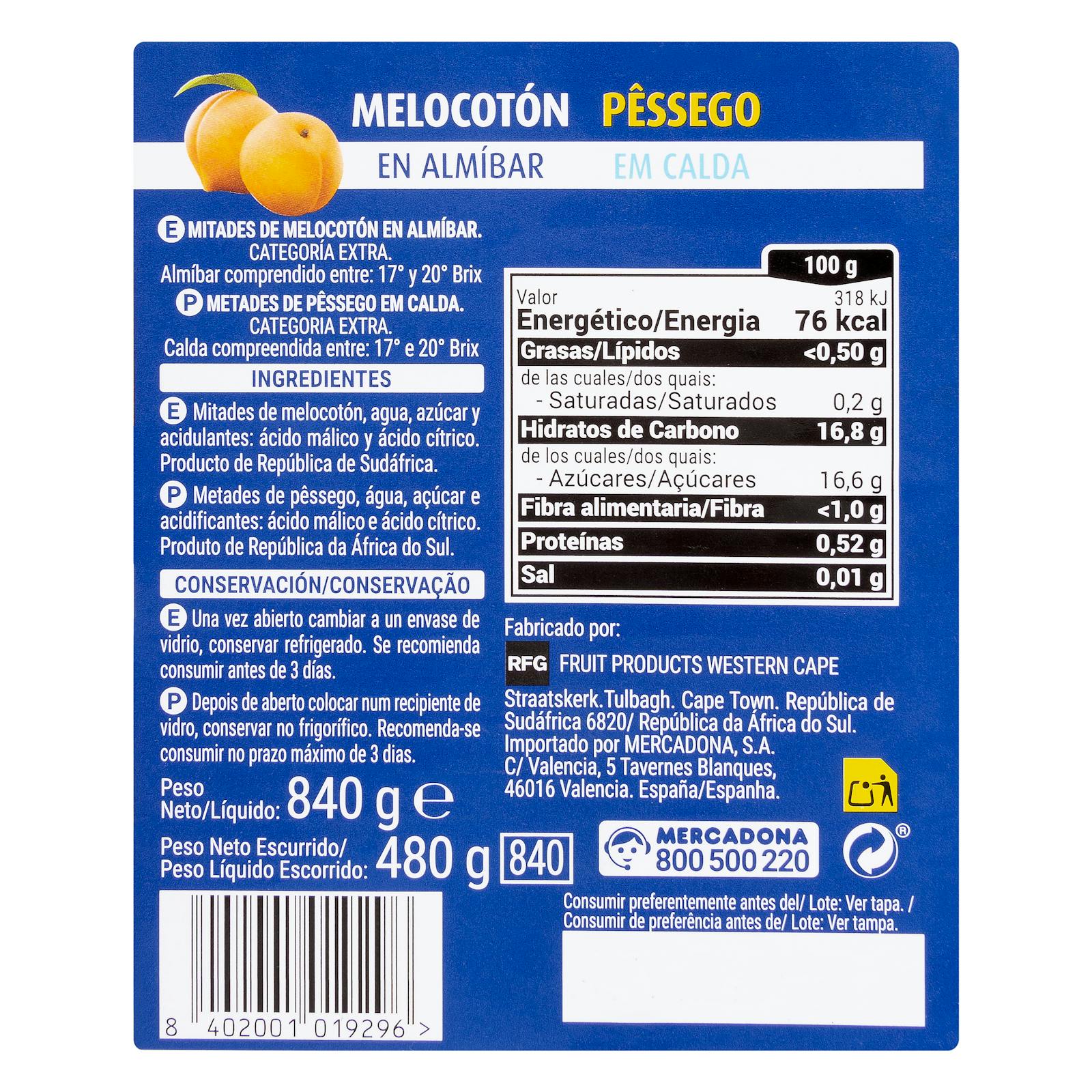 Pêches Hacendado au sirop