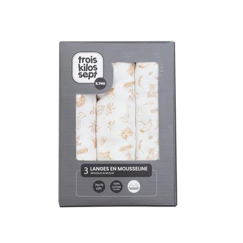 Lot de 3 langes 70x70 cm Wonderfull - Beige - TROIS KILOS SEPT