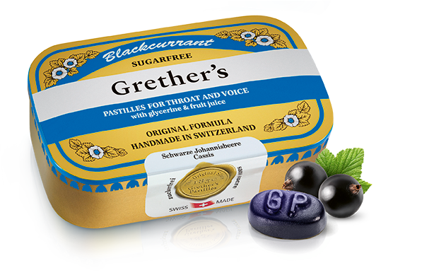 GRETHERS Blackcurrant Pastillen Pastillen ohne Zucker Ds 110 g
