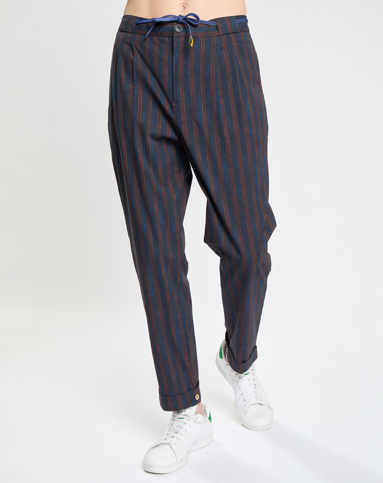 Scotch & Soda Pantalon Chino Slim Fit Tapered à rayures bleu marine/marron