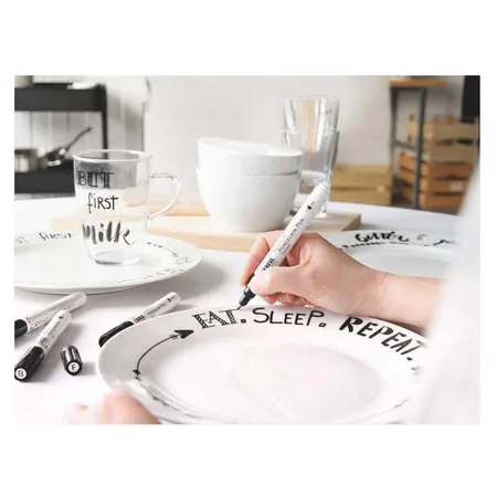 KREUL Glass & Porcelain Pen Handlettering, 4 schwarze Stifte mit verschiedenen Spitzen