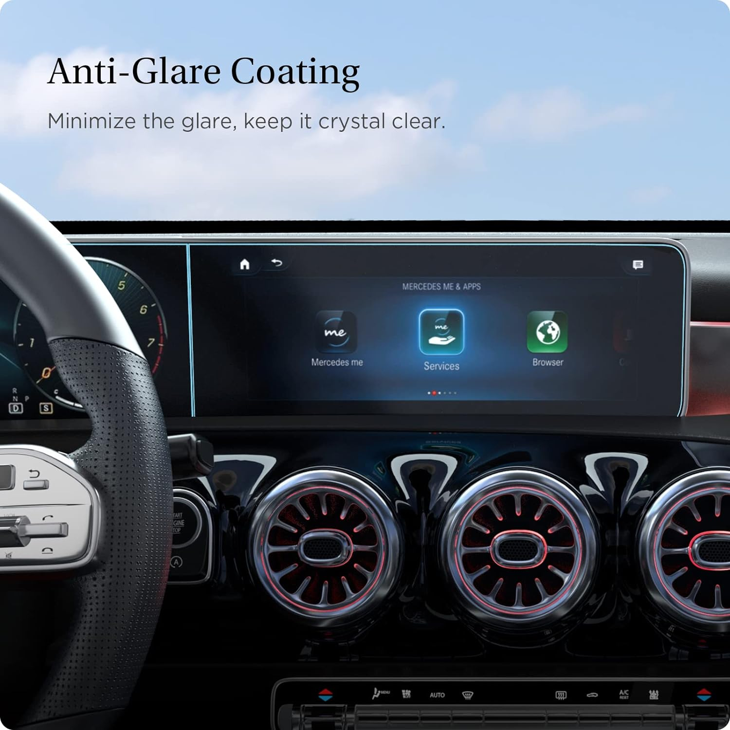 Mercedes Benz A-Klasse (2020/2021) Clear Glas Tr EZ Fit Anti-Glare Auto Panzer Glas   Montagerahmen (AGL03630) - Transparent
