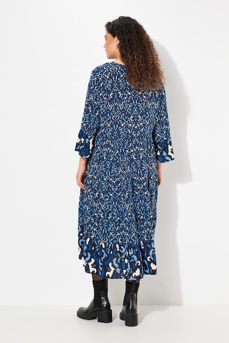 Kleid, A-Linie, Tunika-Ausschnitt, 3/4-Volantarm