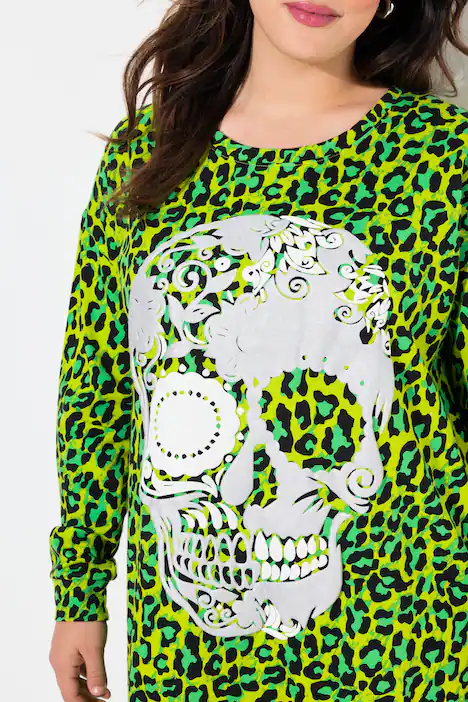 Sweatshirt, Loose Fit, Color-Leo, Totenkopf, limettengrün