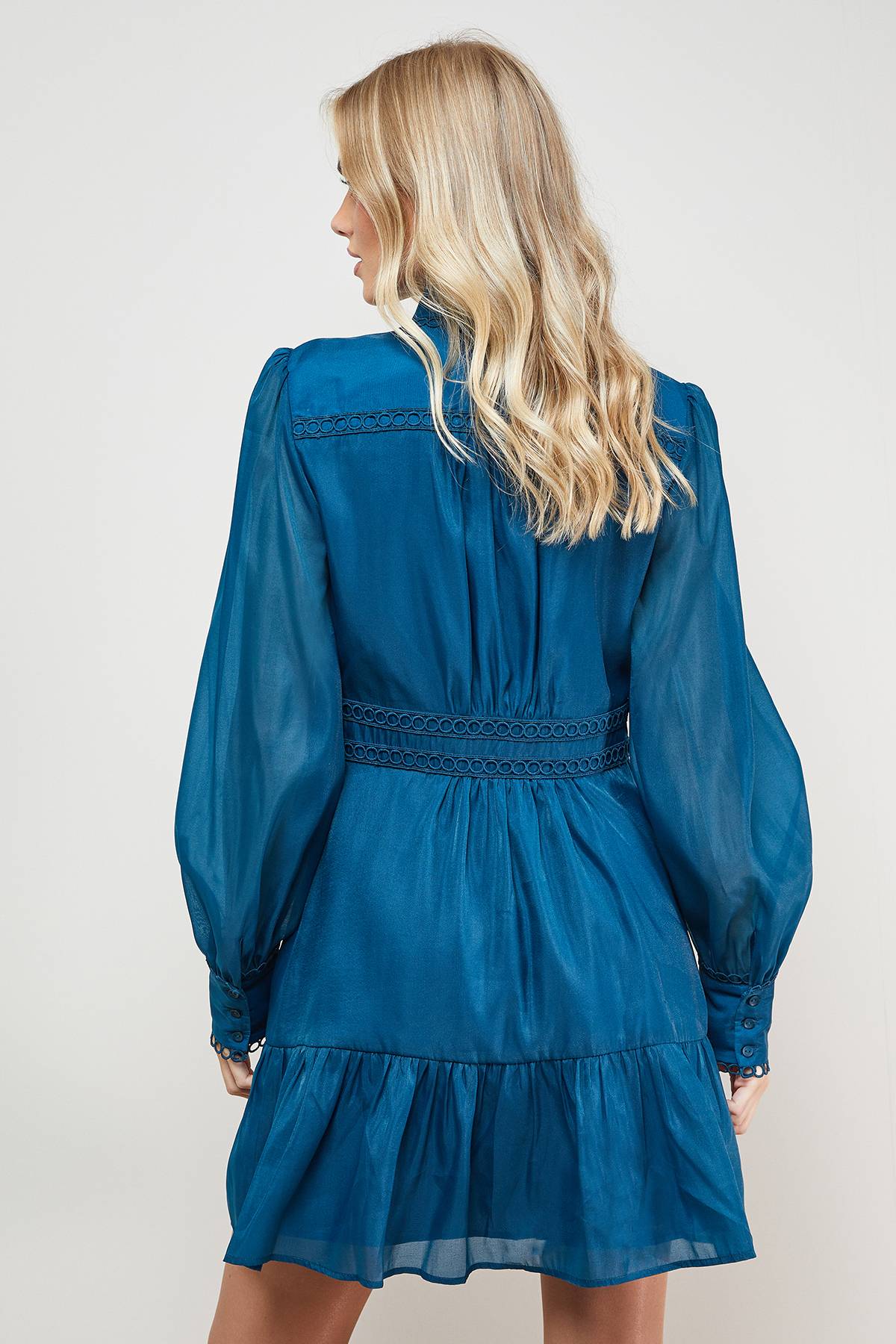 Oasis Robe Chemise Mini à Finitions Dentelle Organza