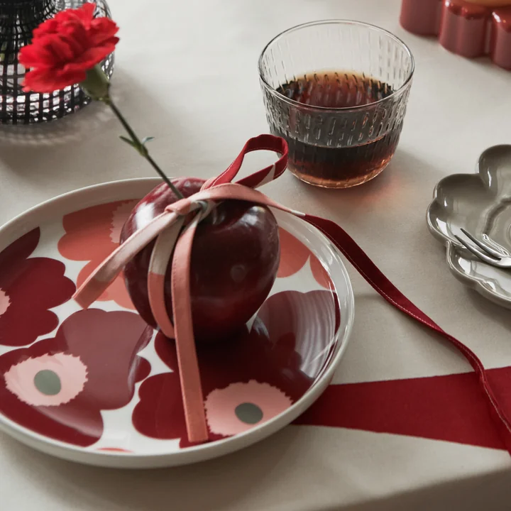 Marimekko - Oiva Unikko Teller, Ø 25 cm, weiss / dark cherry / braun