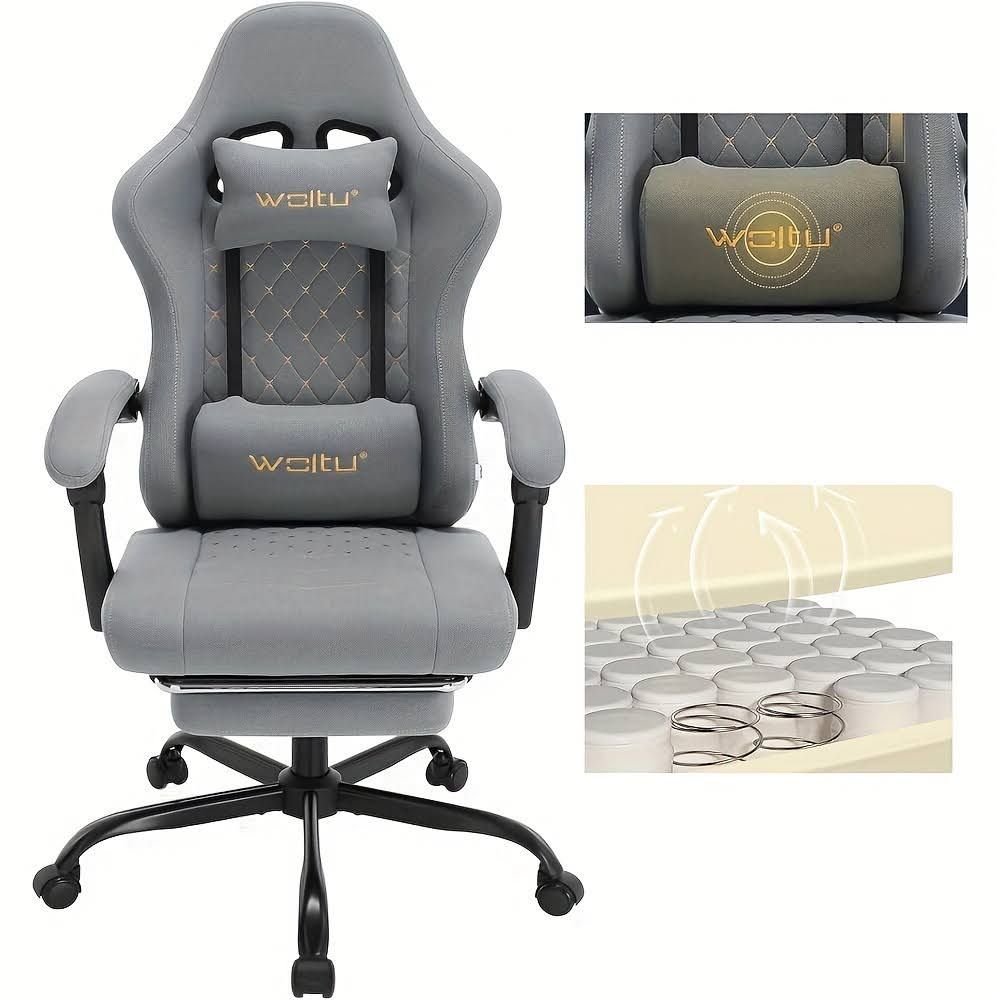 Gaming stuhl stoff, Gaming stuhl 150 kg, 1 Stück Gaming-Stuhl, Computergarnitur mit Taschenfederung, Stuhl gaming, ergonomischer Sessel mit