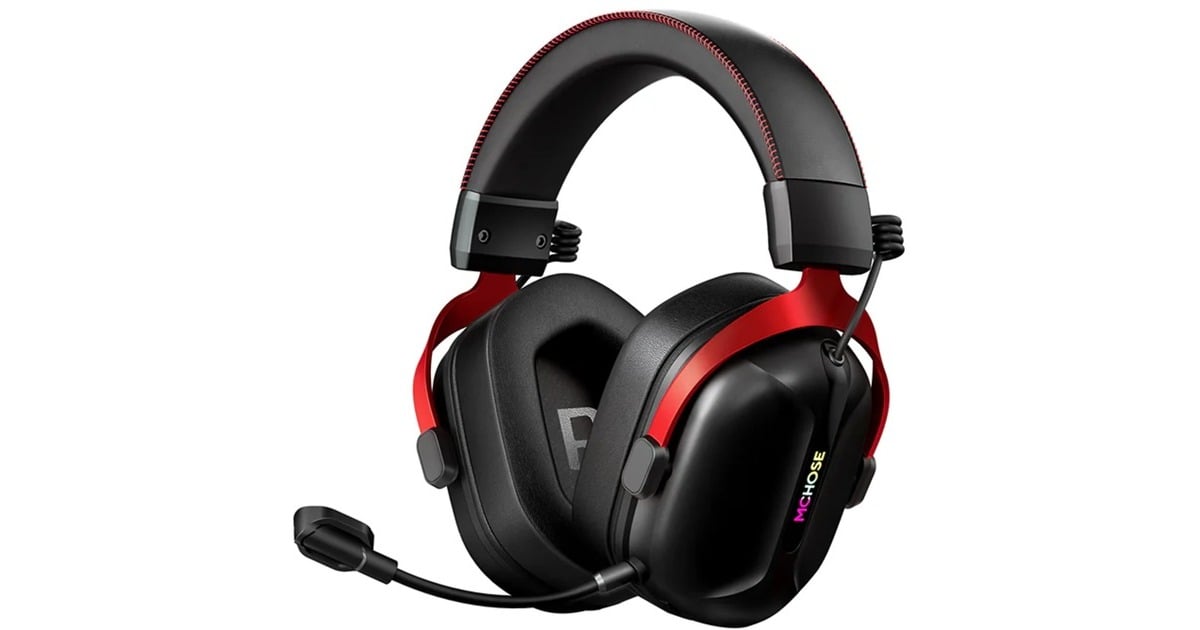 MCHOSES9 Wireless Tri-Mode  over-ear gaming headset  (Zwart/rood, PC / laptop / Playstation / Switch / Smartphone, 2.4G / Bluetooth / 3.5mm)