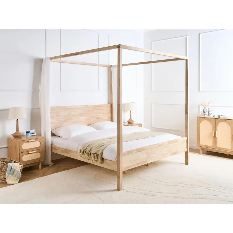 HAUTERIVES - Hemelbed - Lichtbruin - 180 x 200 cm - Rubberhout