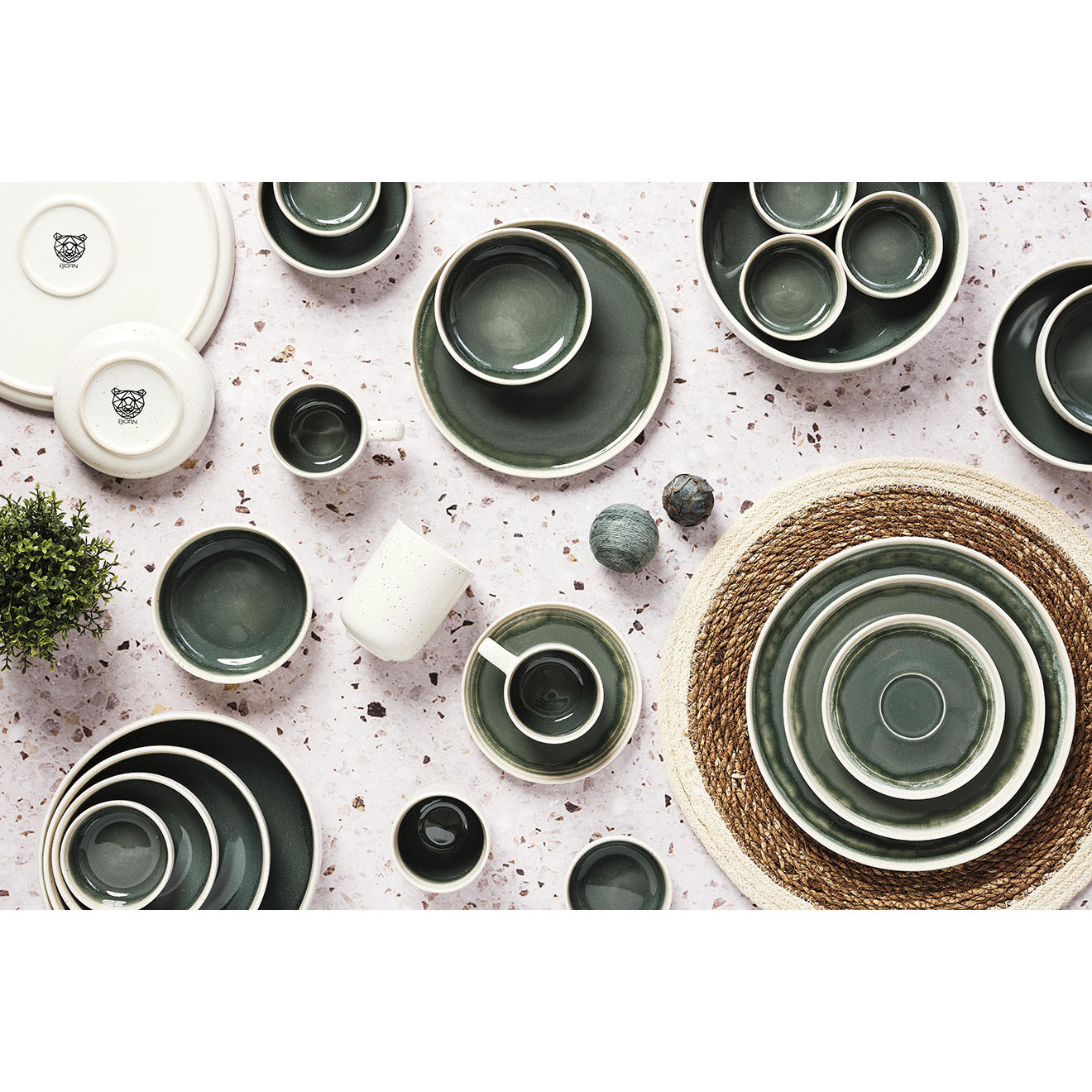 Bjorn 6 Bols Oxygen gris/vert bouteille/beige - D.13 cm