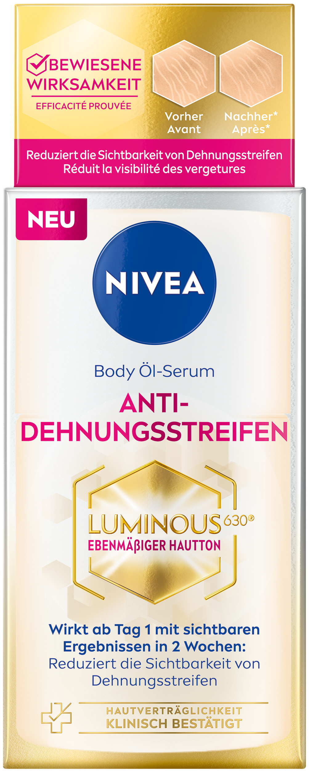 Nivea Luminous630 Body Öl-Serum<br>100 ml, Flasche, Anti-Dehnungsstreifen