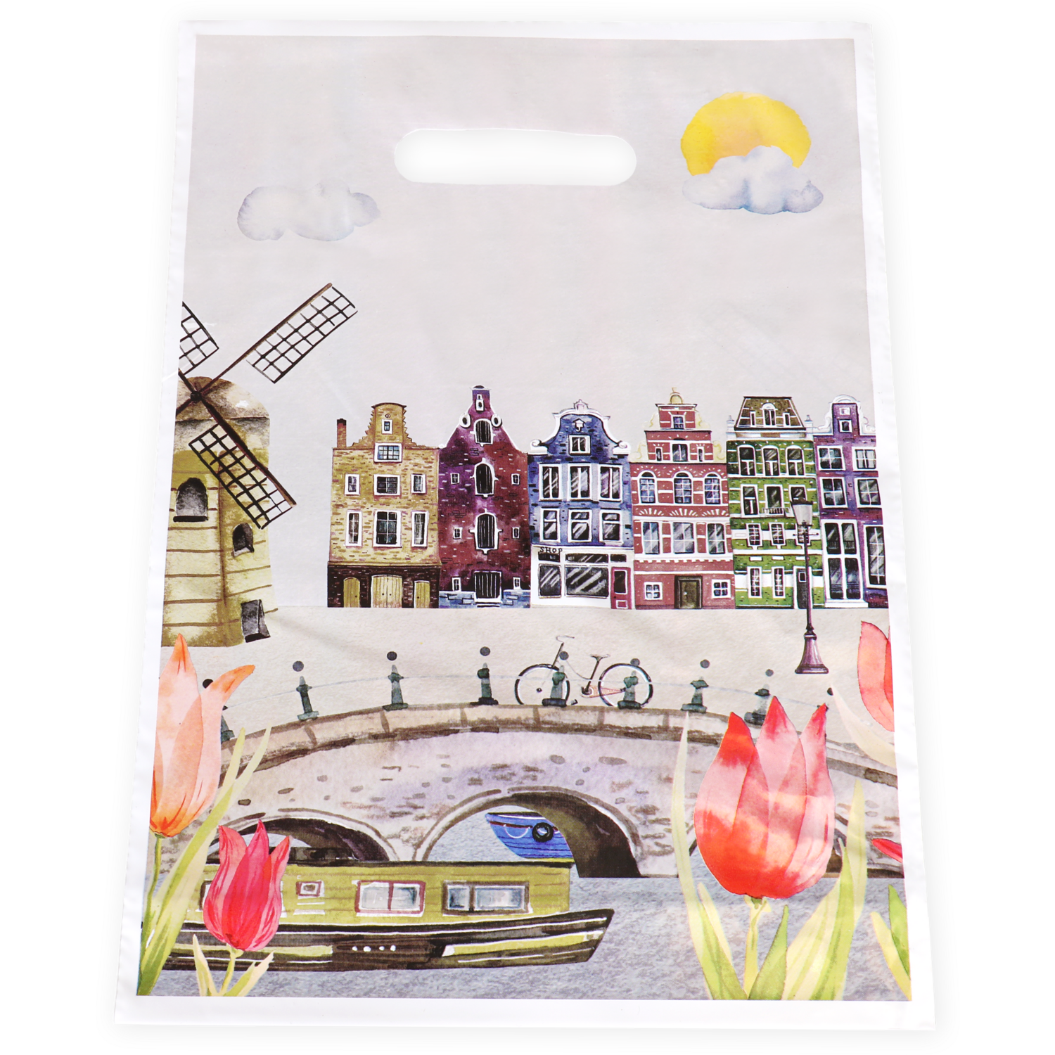Tas, Tulp, Gerecycled LDPE, dKT, 27x37cm, bodemvouw 8cm, draagtas,