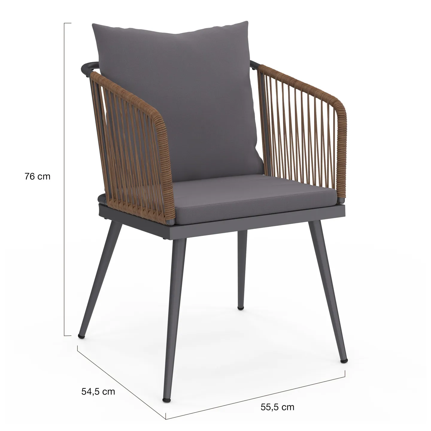 Lot de 2 fauteuils de jardin ARIZONA en métal gris et cordage rotin foncé