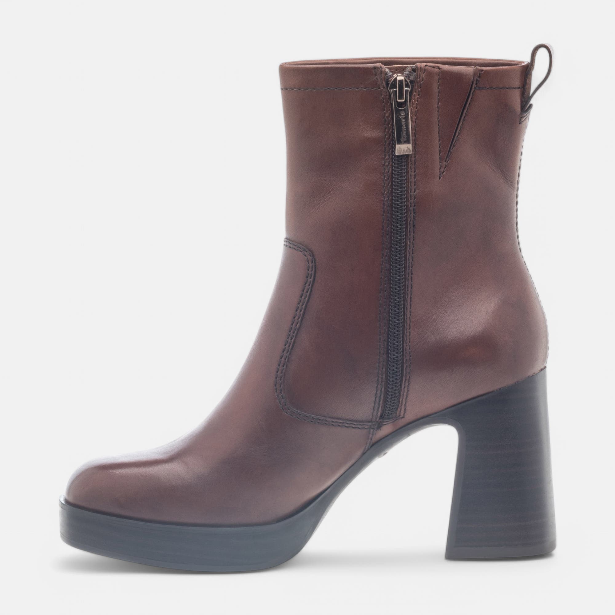 Bottines à talon Femme en cuir cognac